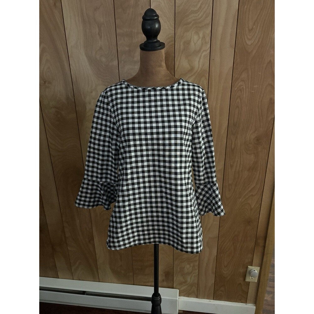 show lai Women's Black‎ And White Gingham Top Size Small